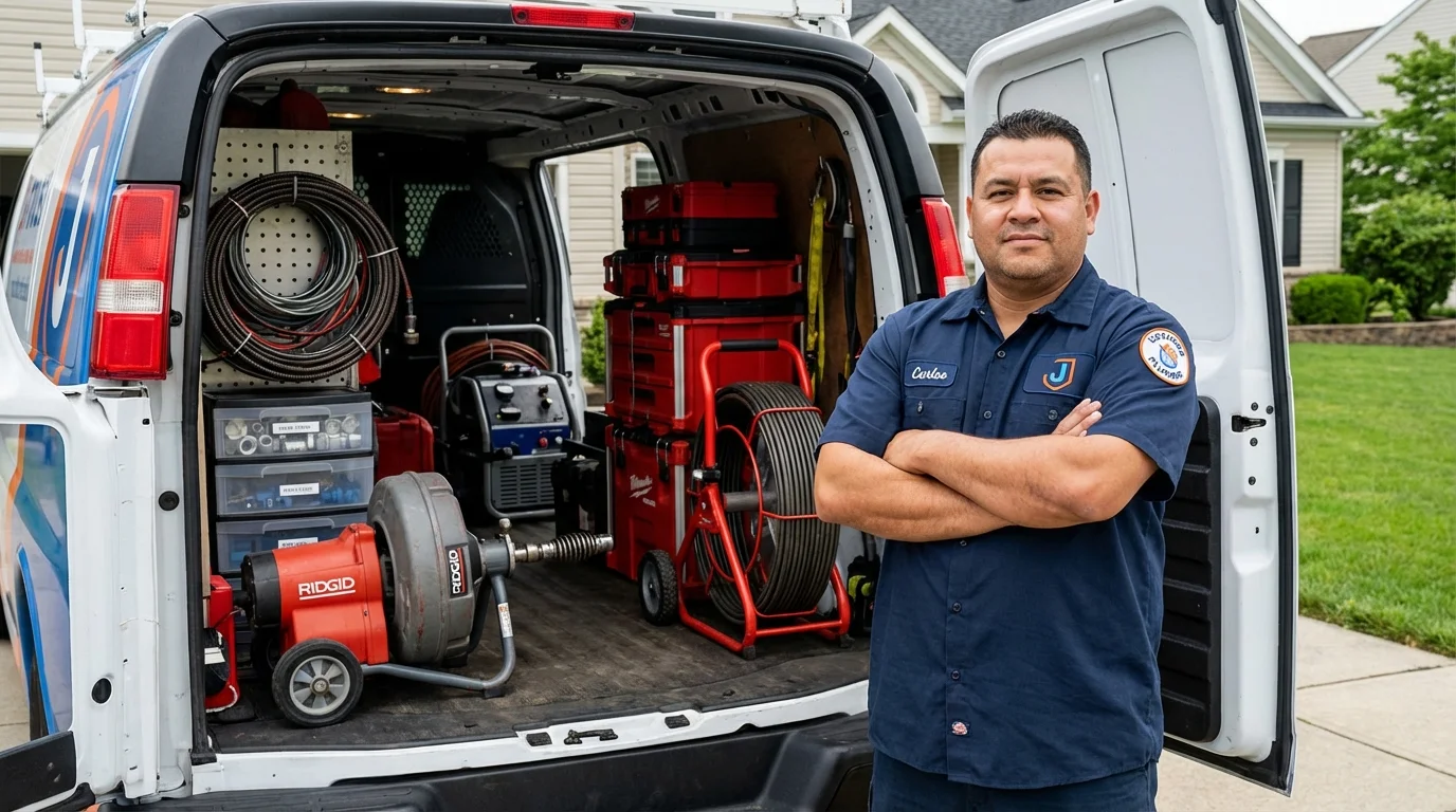 Professional drain cleaning equipment and Johns Plumbing LLC plumber in Wink