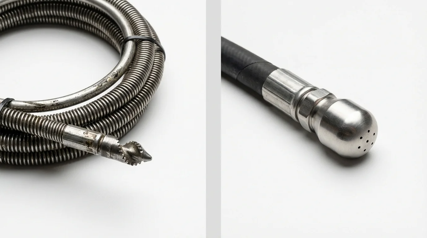 Drain snake cable and hydro jetting nozzle used for drain cleaning in Wink, TX