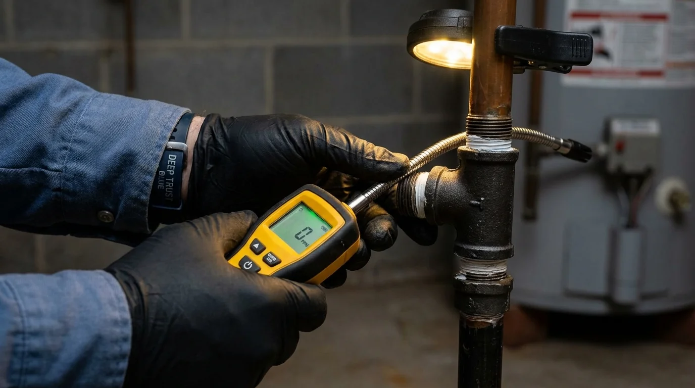 Gas leak detection with electronic sniffer by Johns Plumbing LLC in Wink