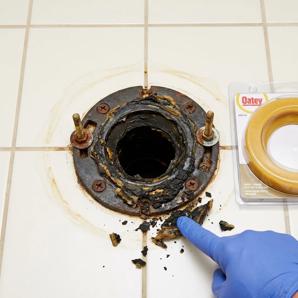 Failed wax ring showing water seepage at the base of a toilet in a Wink, TX home