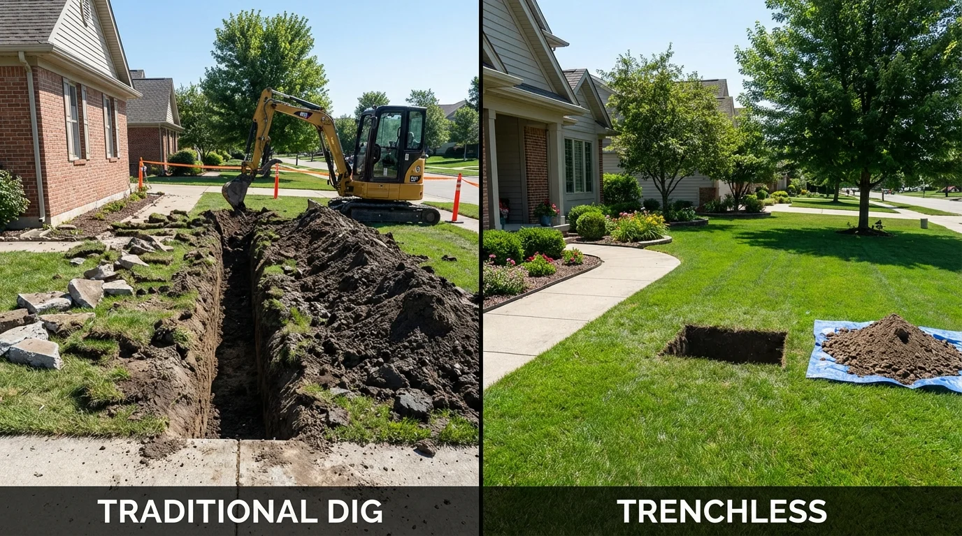 Trenchless sewer repair with minimal yard damage versus traditional excavation in Wink, TX